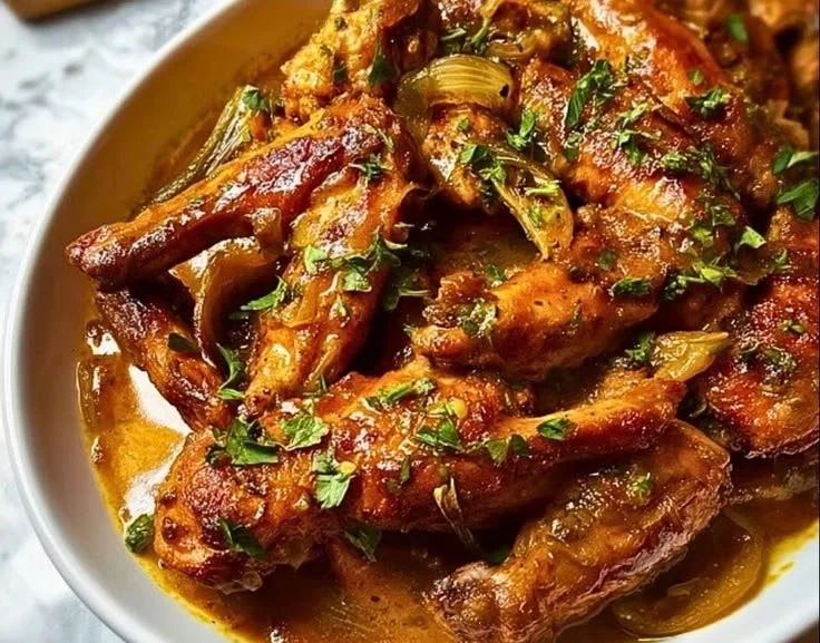 Delicious smothered turkey wings served with savory gravy