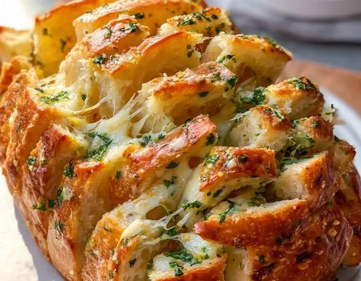 Sourdough Discard Pull Apart Garlic Bread with melted butter and herbs