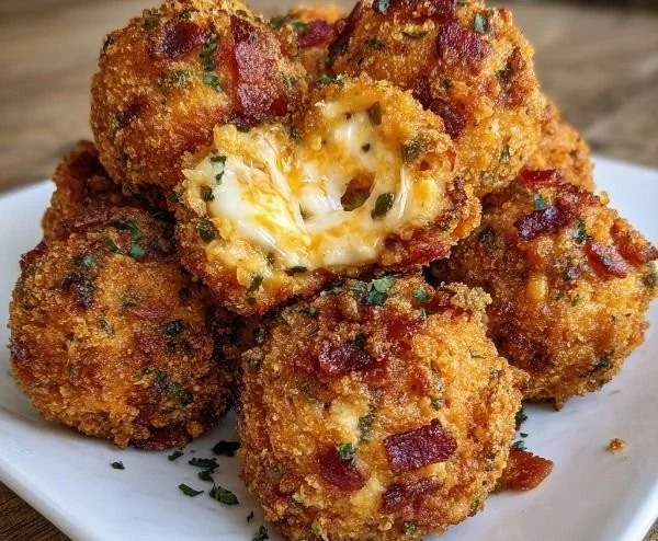 Spicy bacon cheese balls with jalapeños on a platter