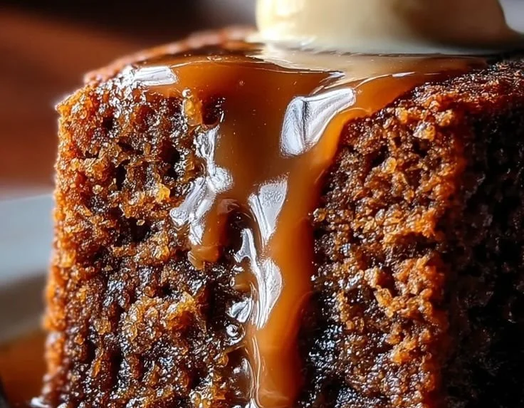 Delicious sticky toffee pudding served with warm caramel sauce.