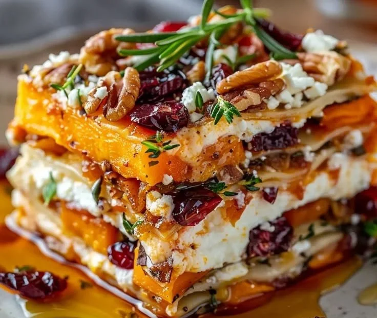 Delicious Sweet Potato, Butternut Squash, and Carrot Lasagna on a plate