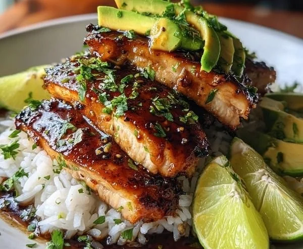 Delicious Honey Lime Chicken Stack served with fresh herbs and lime wedges