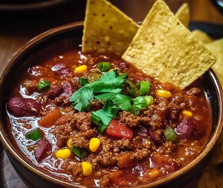 Delicious Texas Roadhouse-style chili served in a bowl with toppings