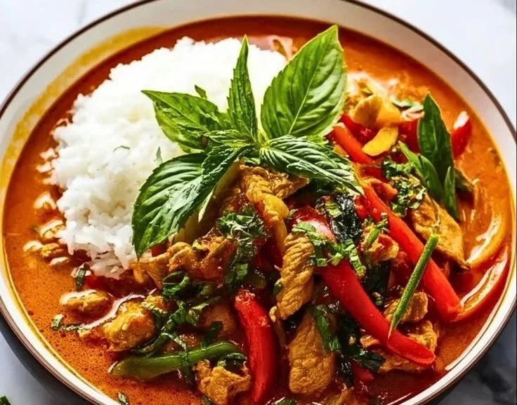 Delicious Thai Panang curry dish with coconut milk and vegetables