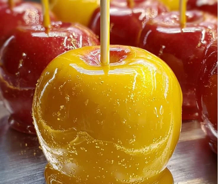 Tropical Pineapple Lemonade Candied Apples on a vibrant plate