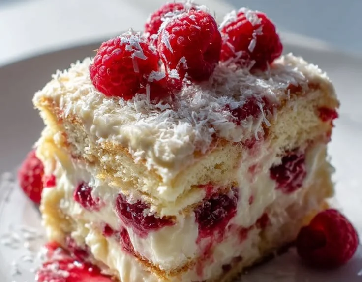 Delicious white chocolate raspberry tiramisu dessert in a glass