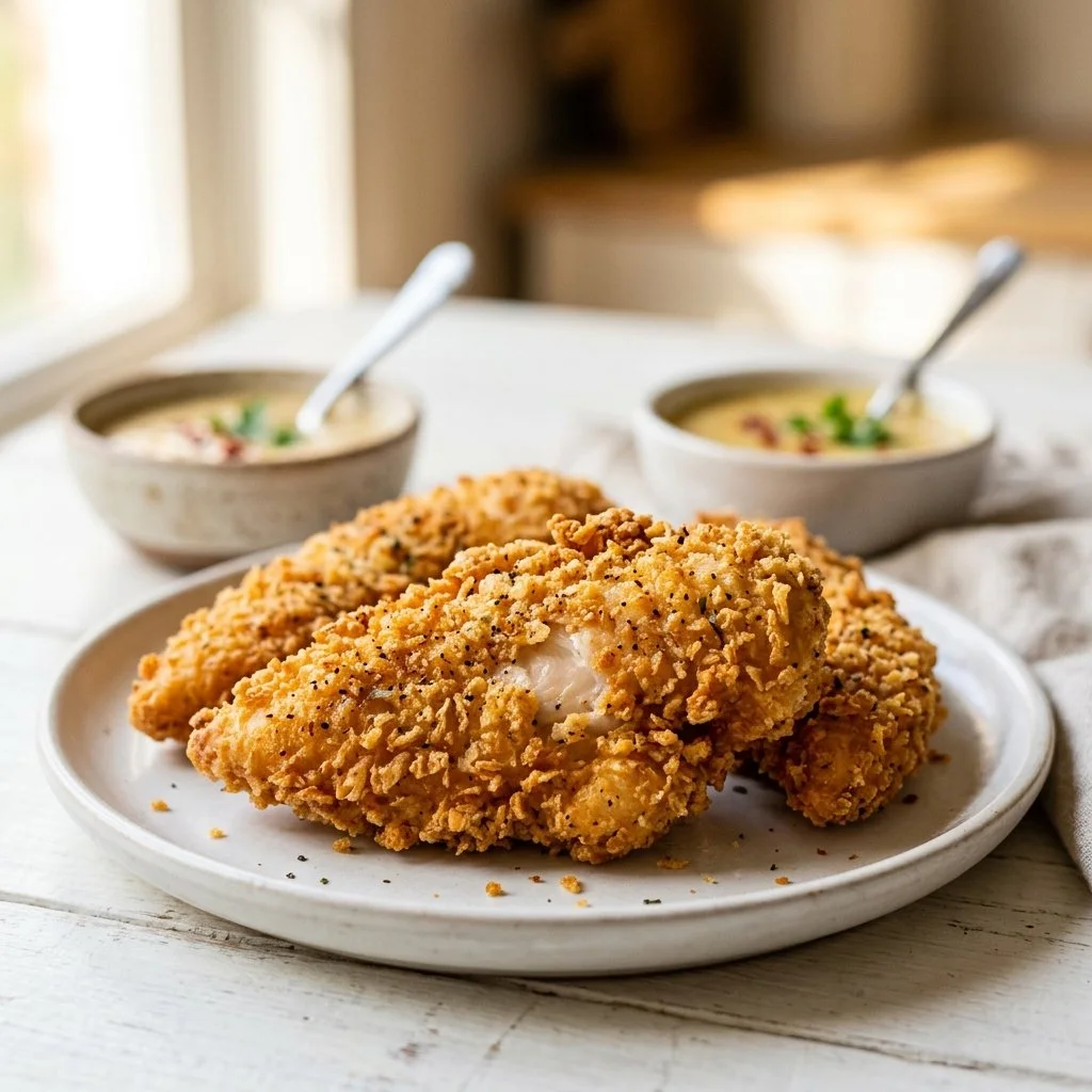 Crispy Air Fryer Chicken Tenders served with dipping sauce