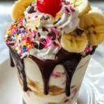 Delicious Banana Split Milkshake topped with whipped cream and cherry