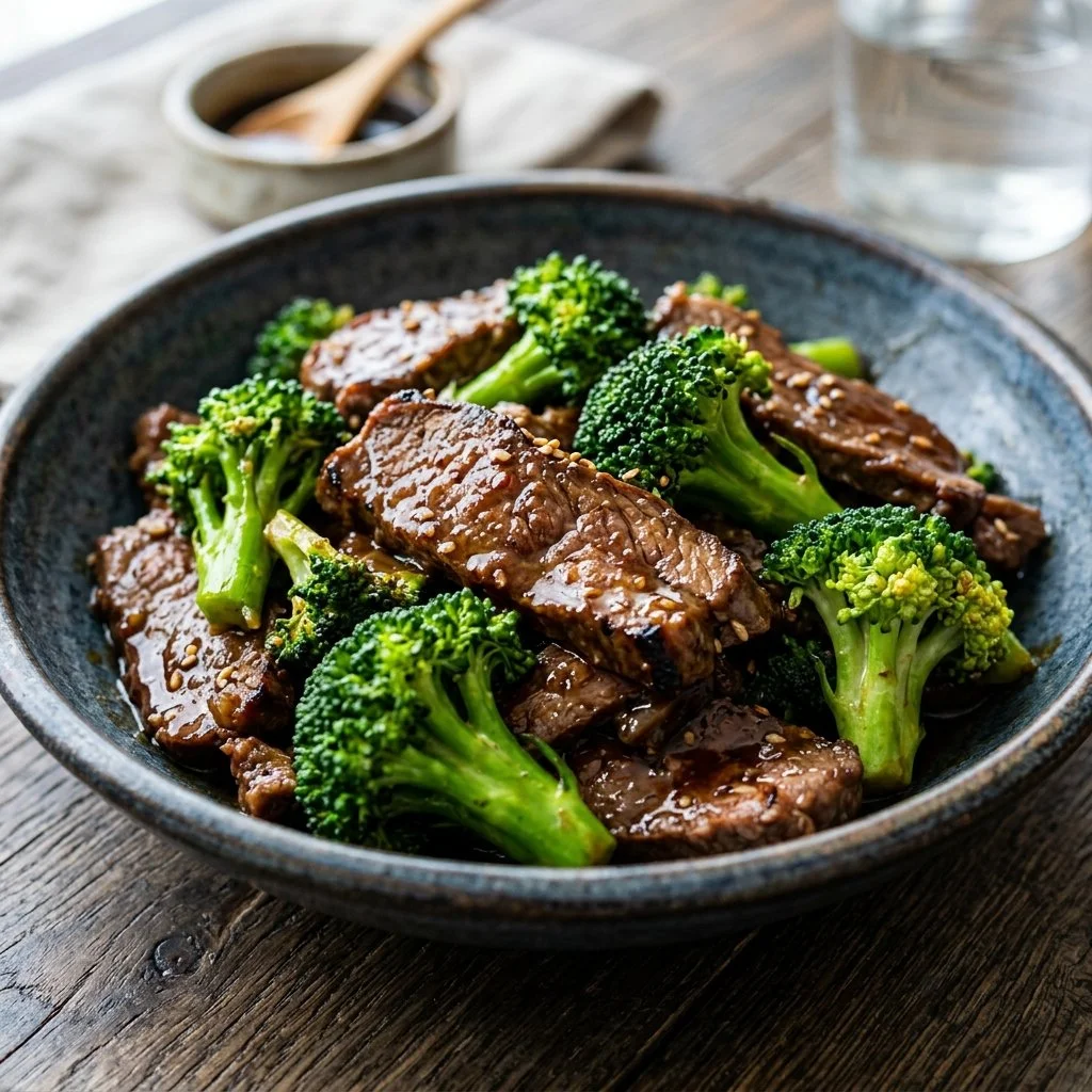 Delicious beef and broccoli stir-fry served on a plate
