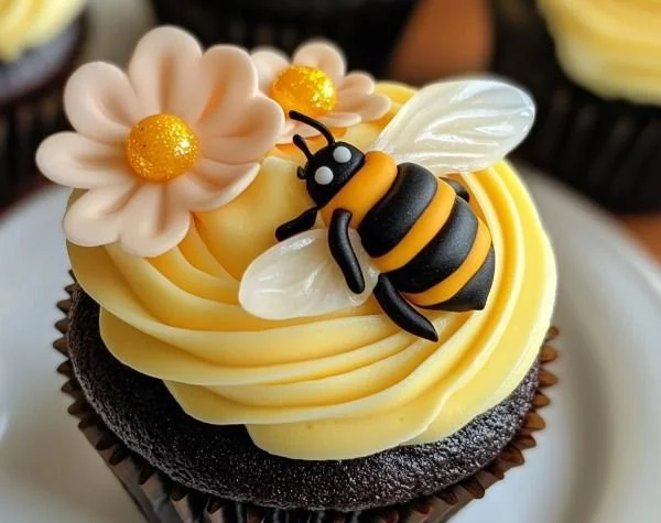 Bumblebee and Flower Cupcakes beautifully decorated for a spring celebration