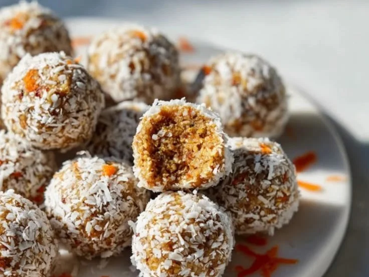 Healthy Carrot Cake Energy Balls made with nuts and spices