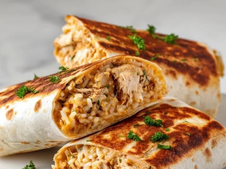 Delicious cheesy chicken burritos ready to be served