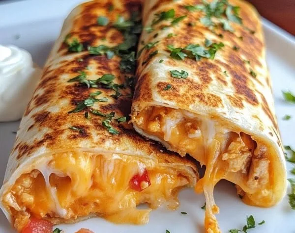 Delicious Cheesy Grilled Burrito with vibrant toppings and melted cheese