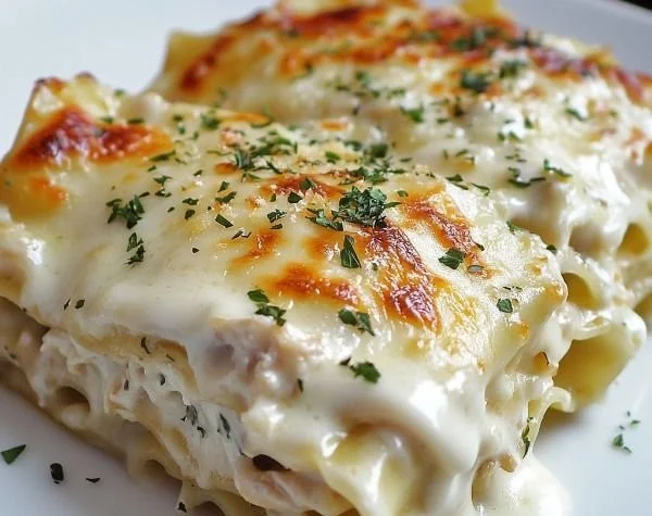 Delicious Chicken Alfredo Lasagna Roll-Ups on a serving plate