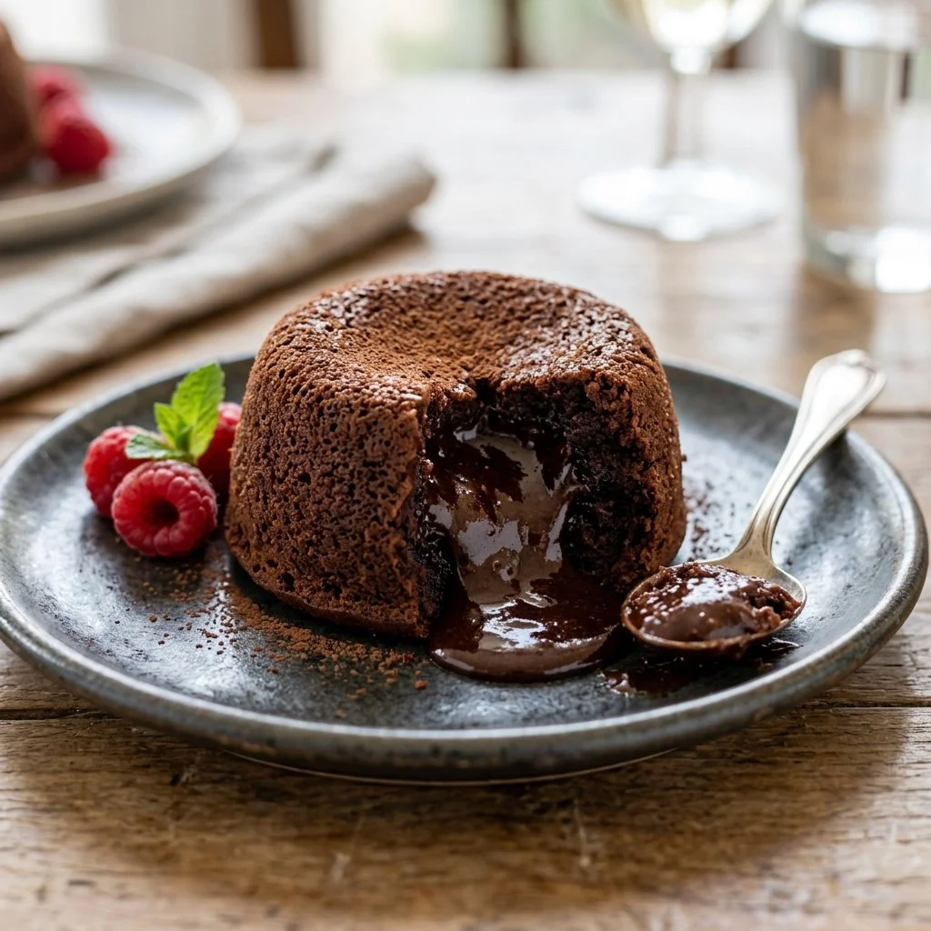 Delicious Chocolate Lava Cake with molten center and chocolate drizzle
