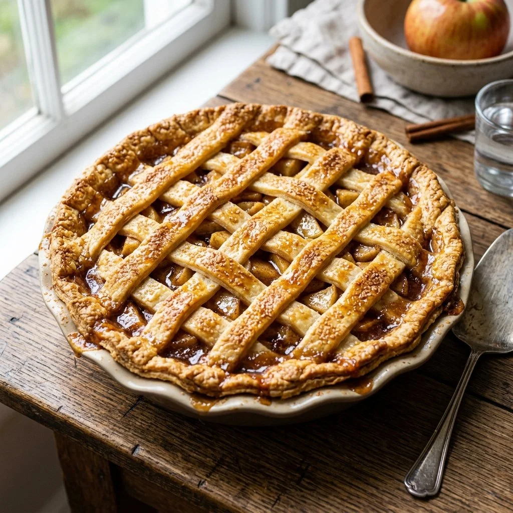 Classic apple pie with a golden crust and spiced apple filling
