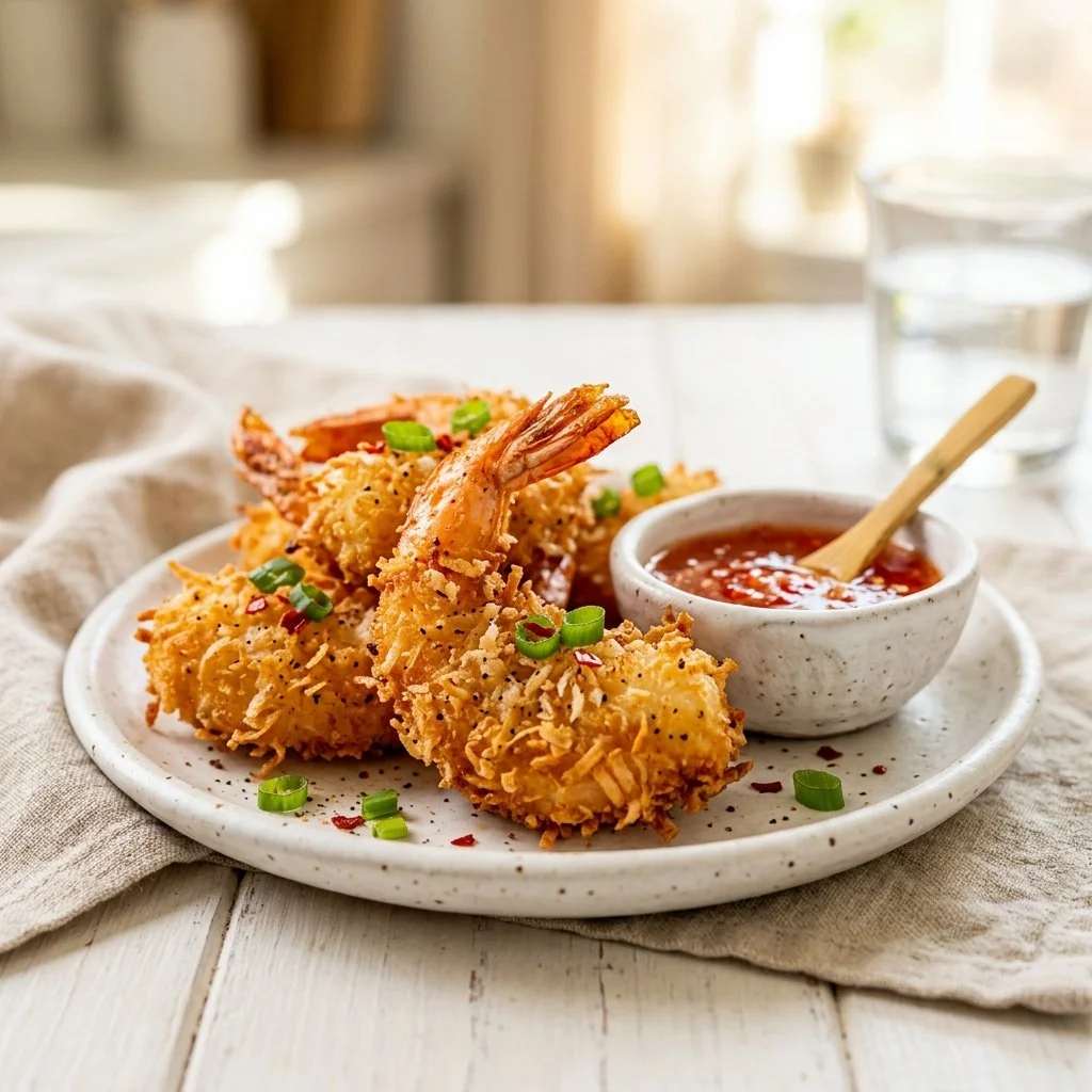 Crispy coconut shrimp served with a tangy dipping sauce