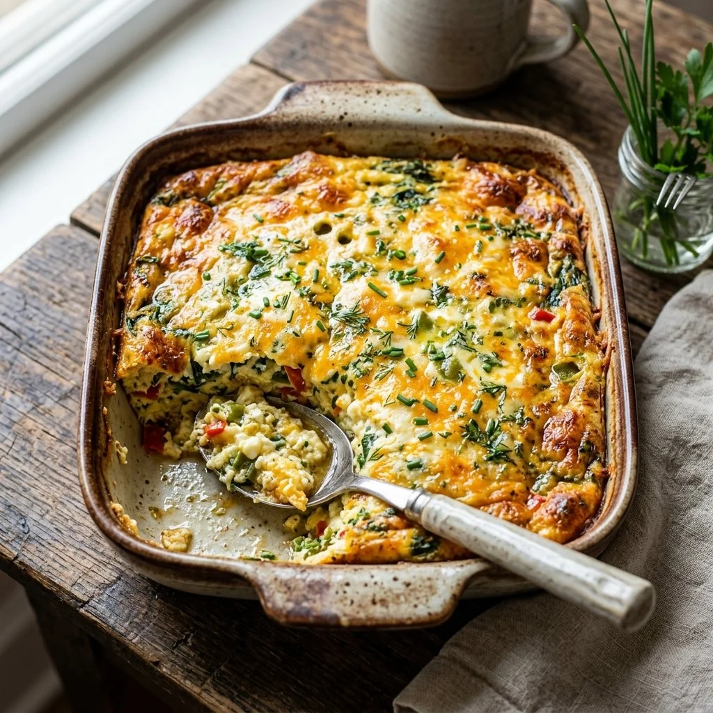 Delicious Cottage Cheese Egg Bake served in a dish, perfect for breakfast.