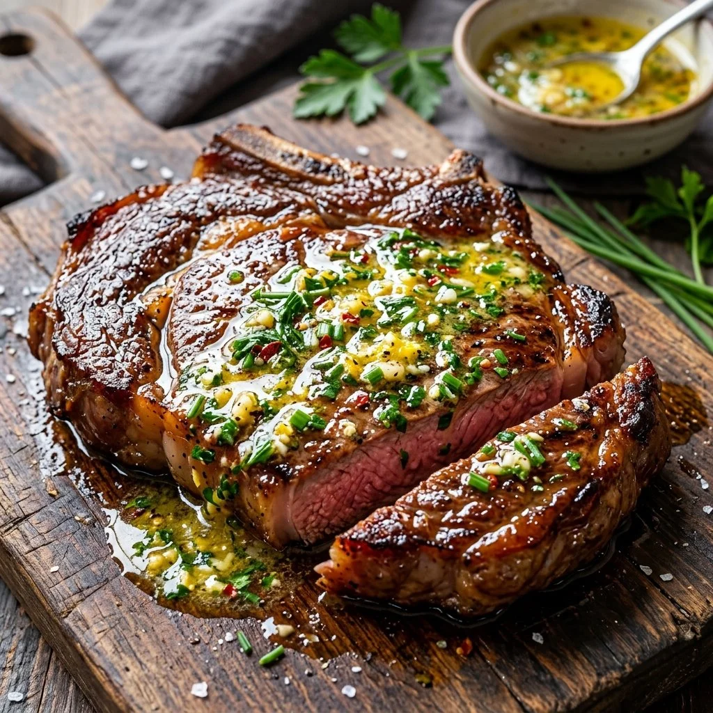 Delicious Cowboy Butter melted on perfectly grilled steak