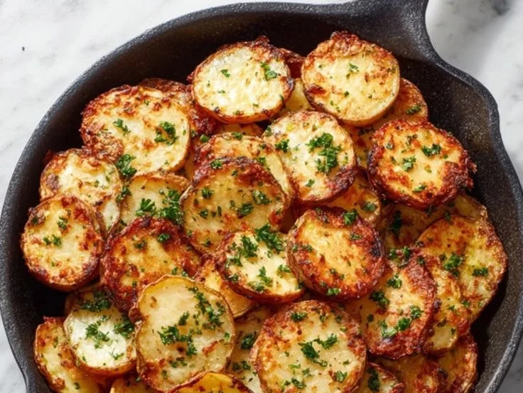 Crispy air fryer potato slices served on a plate