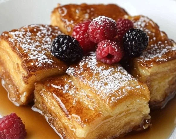 Delicious Croissant French Toast Casserole baked with eggs and spices