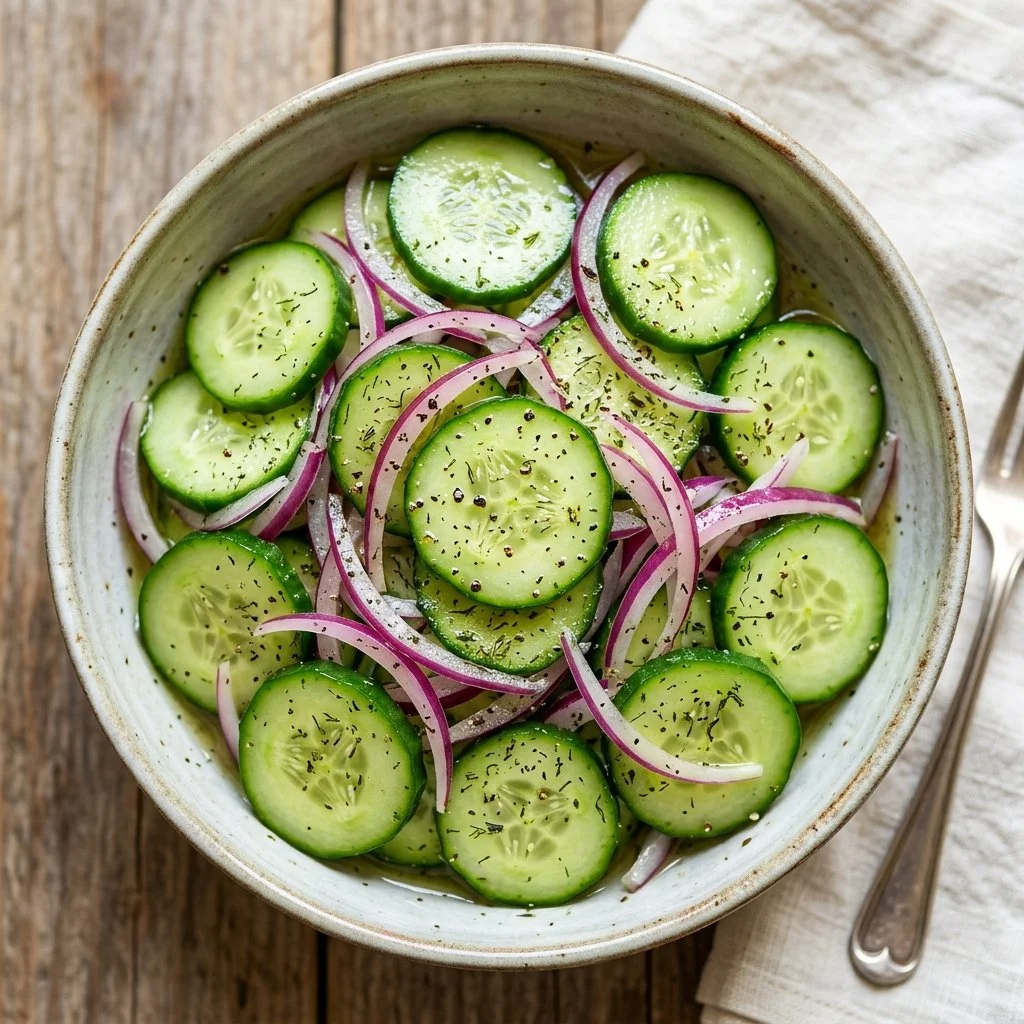 Cucumber Onion Salad with fresh vegetables and a zesty dressing