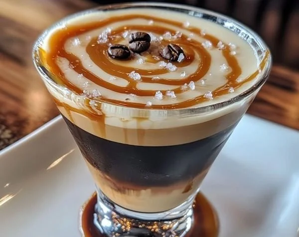 Espresso Martini with Salted Caramel served in a stylish glass