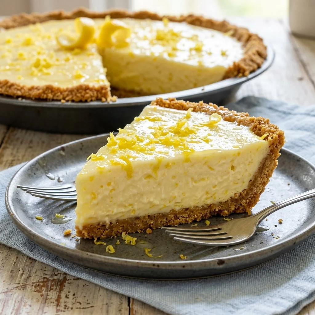 Delicious frozen lemonade pie served with fresh lemon slices