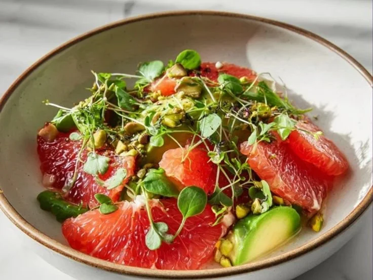 Grapefruit Avocado Salad with fresh greens and vibrant colors