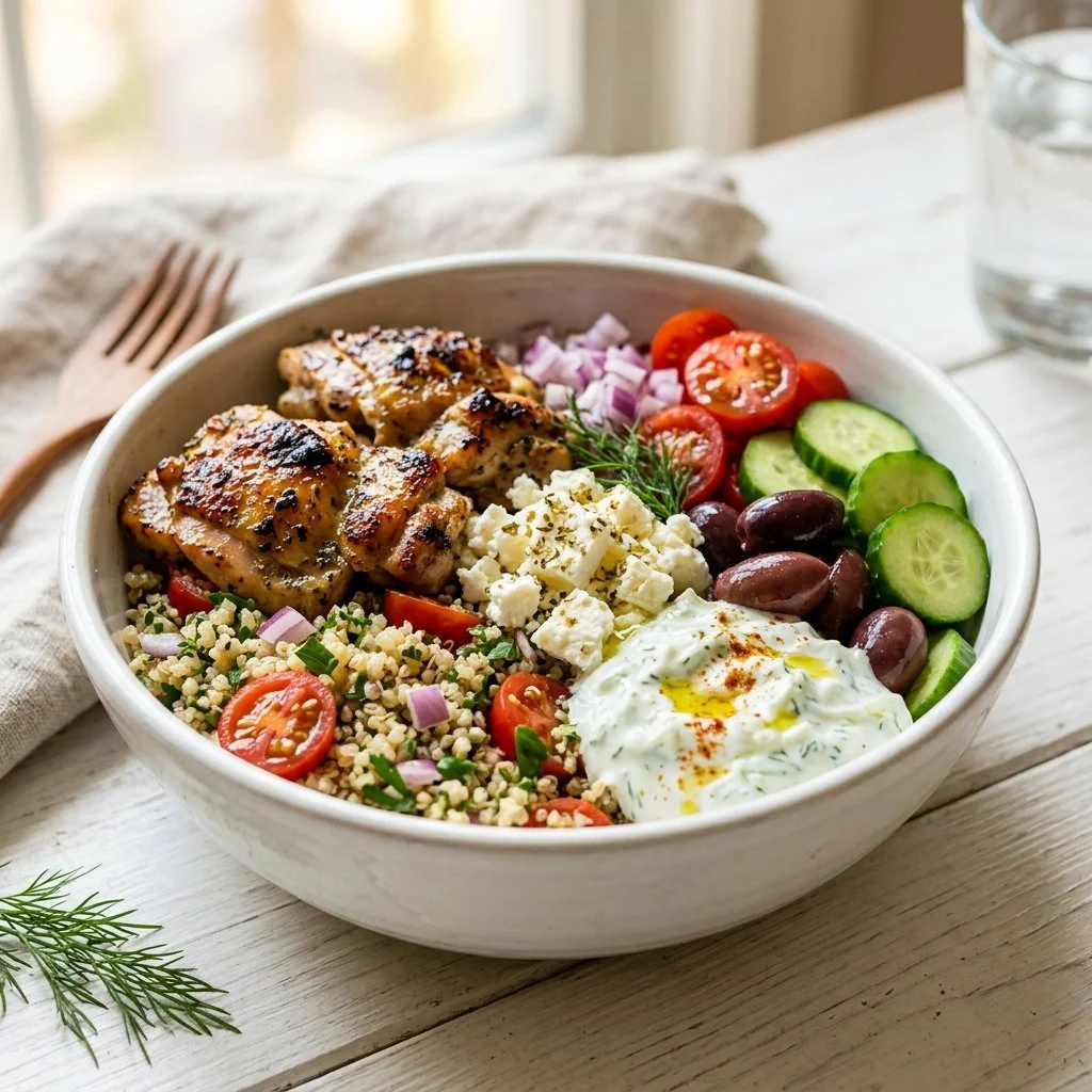 Delicious Greek Chicken Bowl with fresh ingredients and Mediterranean flavors