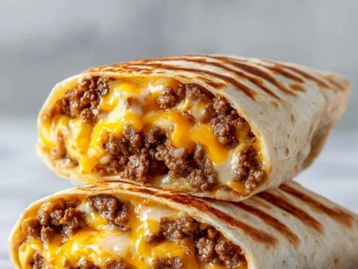 Delicious grilled cheese burrito served with a side of dipping sauce.