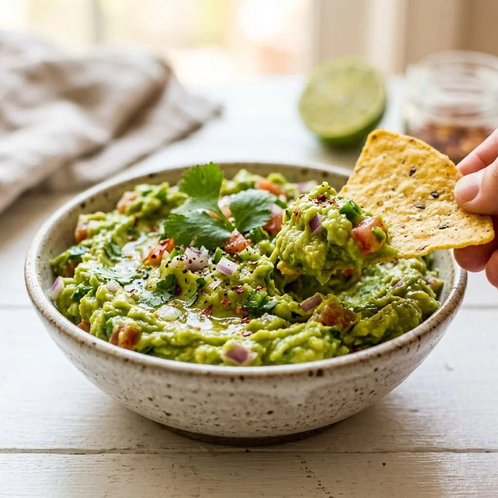 Delicious and easy guacamole recipe with ripe avocados and fresh ingredients