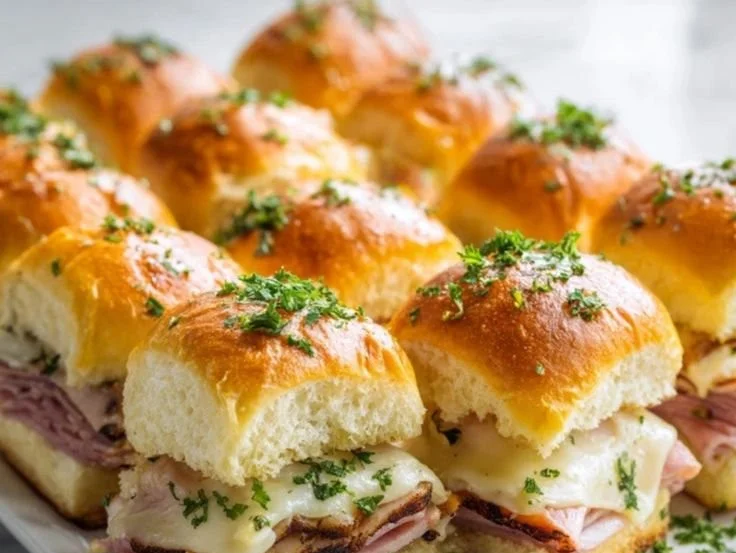 Delicious ham and cheese sliders served on a platter