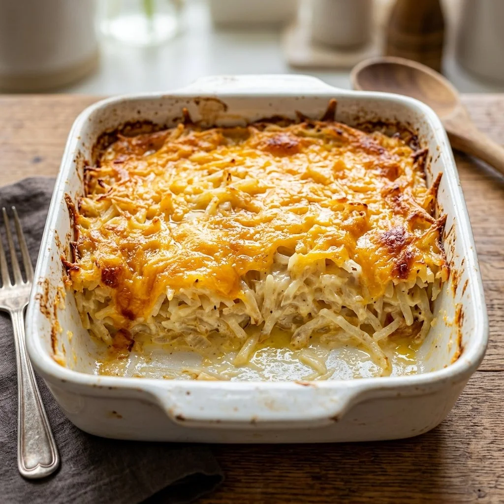 Delicious Hash Brown Casserole served in a baking dish, perfect for brunch
