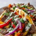 Homemade doner kebab served with fresh vegetables and sauces.