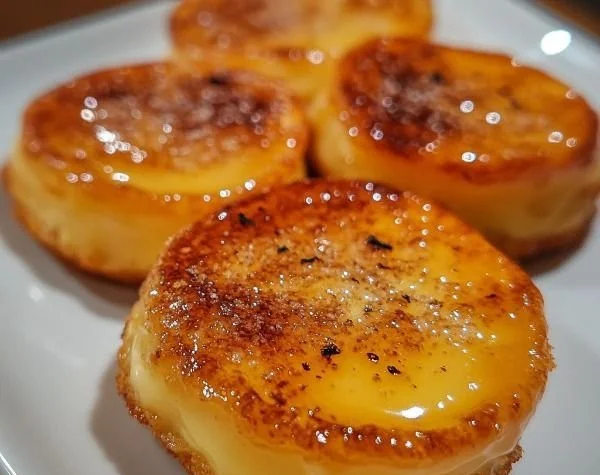 Freshly baked creme brulee cookies with a caramelized sugar topping.