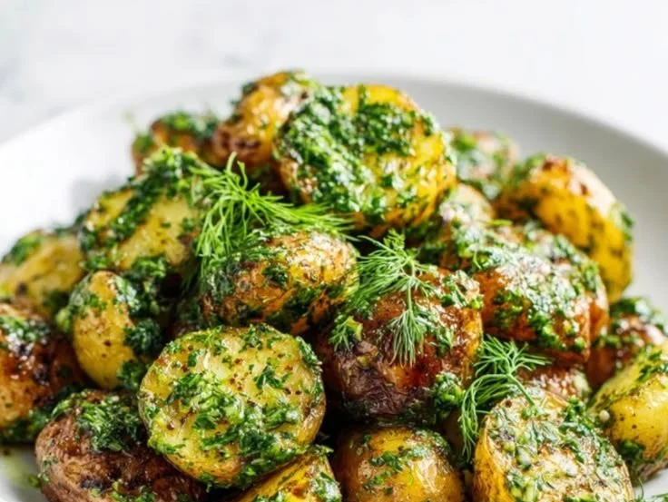 Delicious Lemon Dill Potatoes garnished with fresh dill and lemon slices