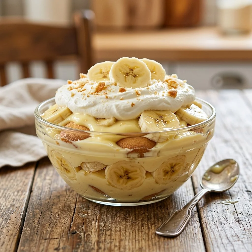 Creamy banana pudding from Magnolia Bakery served in a dessert bowl