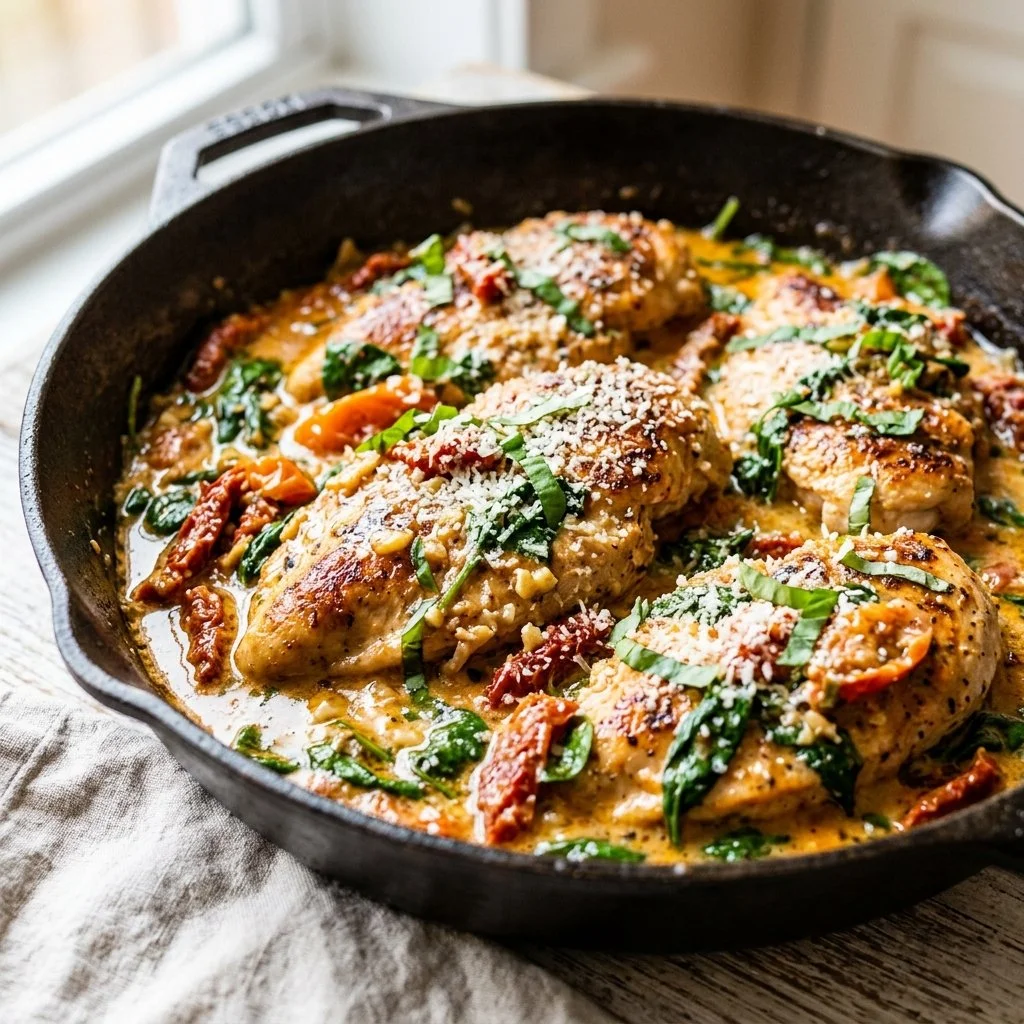 Delicious plate of Marry Me Chicken served with creamy sauce and herbs