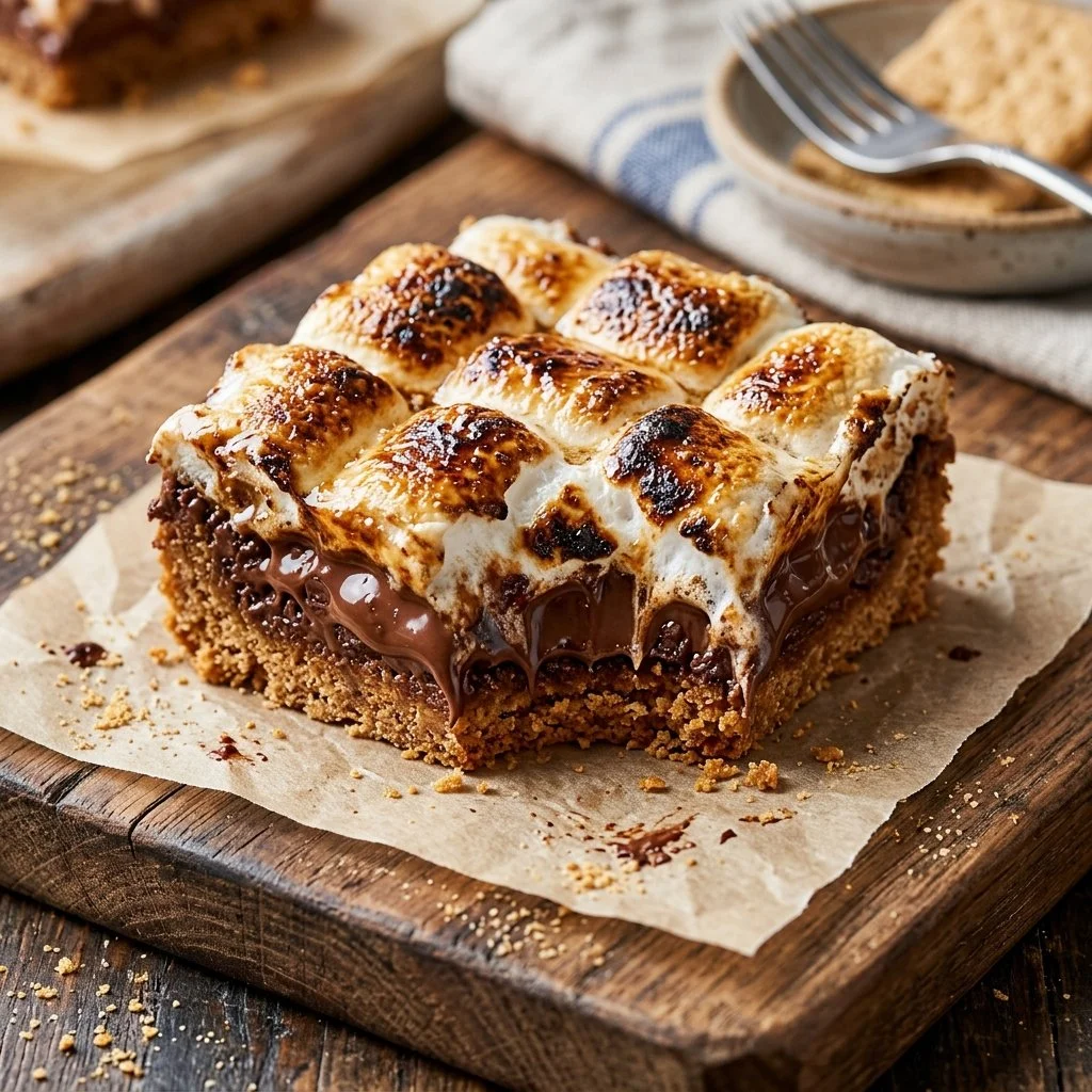 Delicious Marshmallow S'mores Bars with chocolate and graham crackers