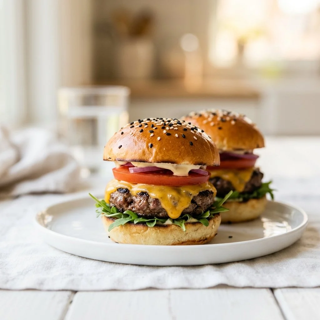 Delicious mini sliders on a plate, perfect for parties or gatherings.