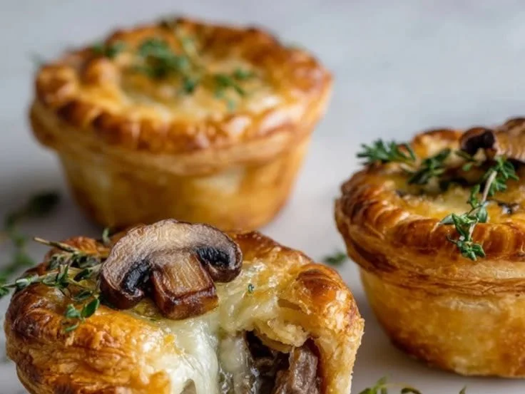 Mini steak and mushroom pies ready to serve