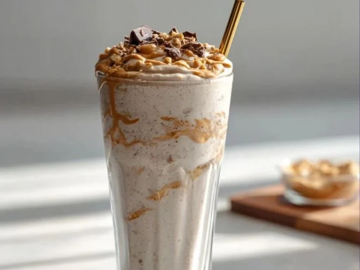Ninja Creami high-protein milkshake in a glass topped with whipped cream.