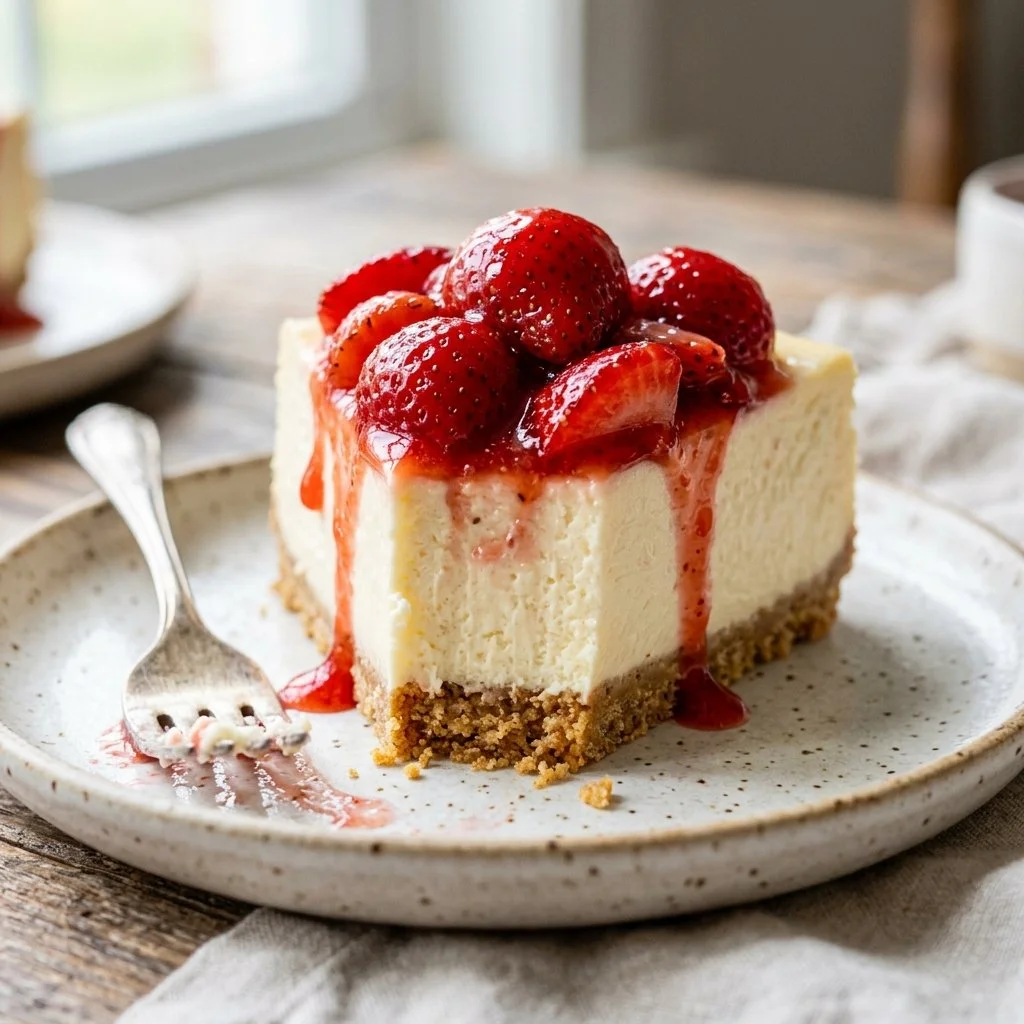 Delicious no bake cheesecake topped with fresh berries