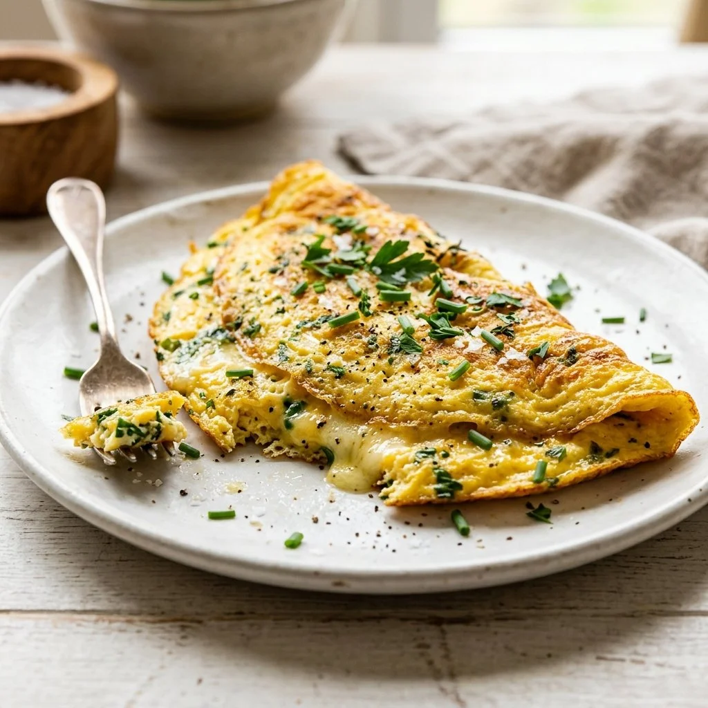 Delicious homemade omelette with fresh ingredients on a plate