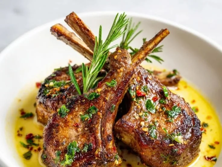 Delicious pan-seared lamb chops served with herbs and spices