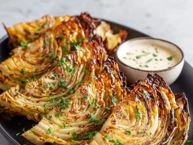 Oven-roasted cabbage wedges seasoned to perfection