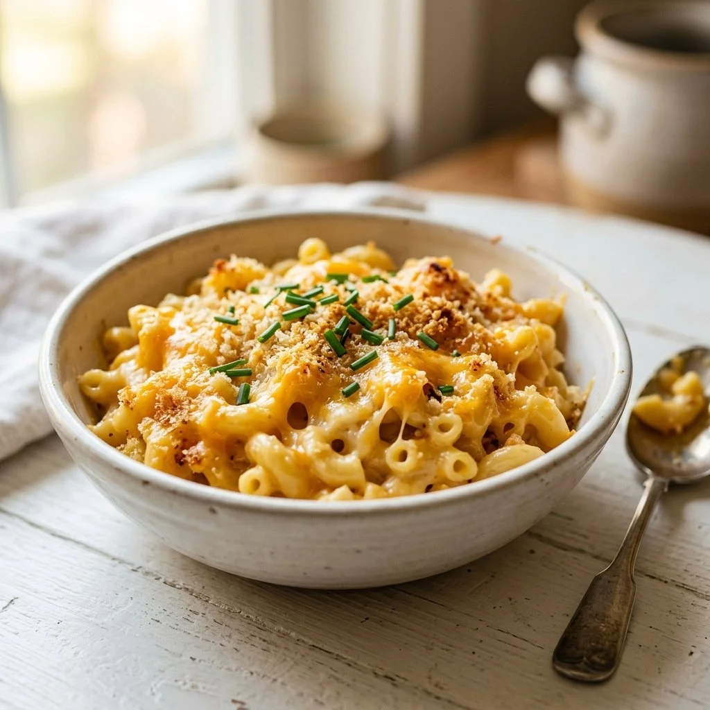 Delicious slow cooker mac and cheese dish, creamy and cheesy comfort food