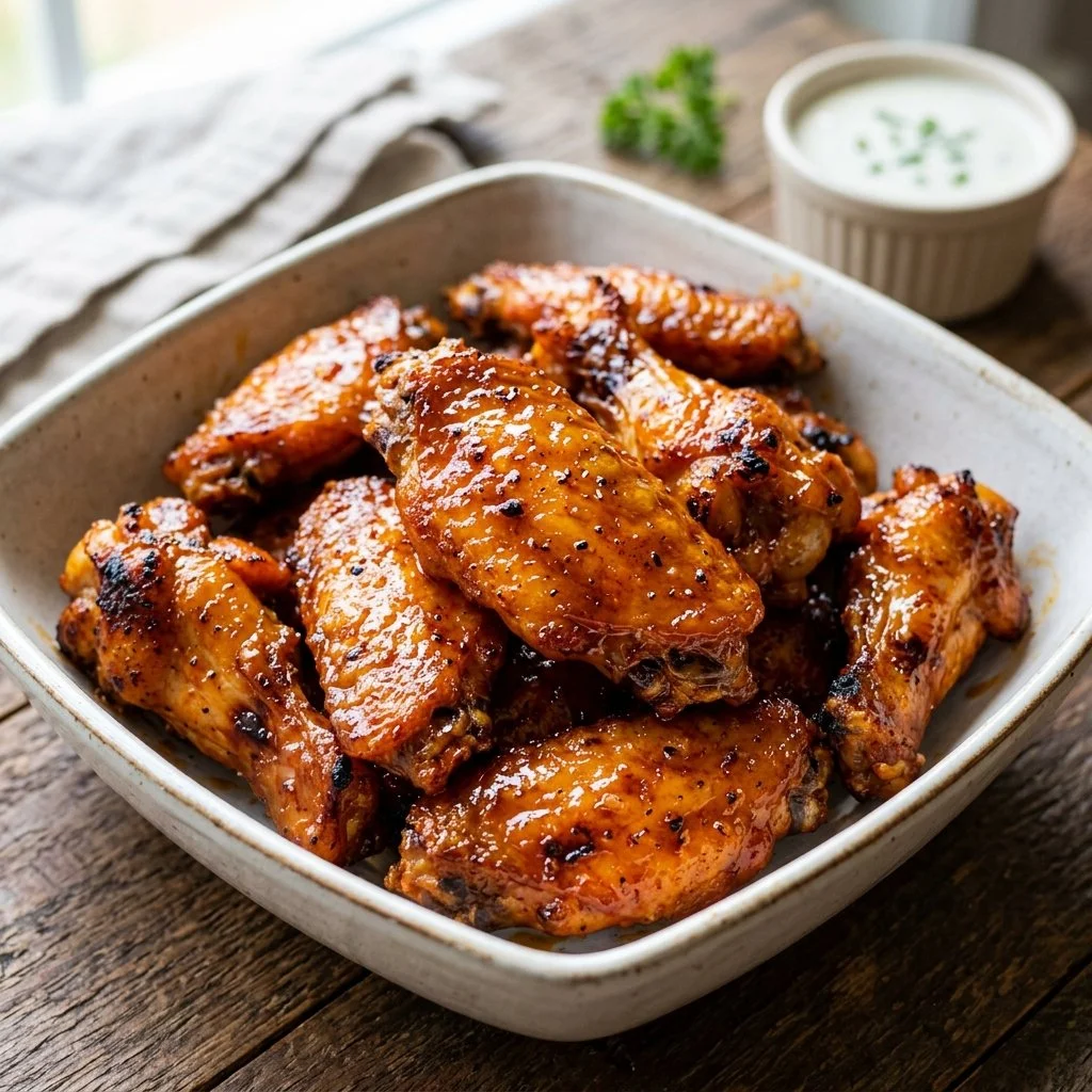 Crispy air fryer chicken wings served with dipping sauce