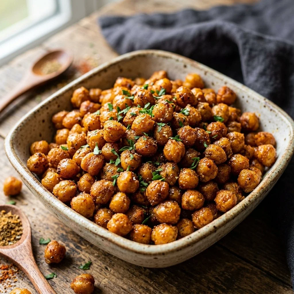 Crispy air fryer chickpeas served in a bowl as a healthy snack
